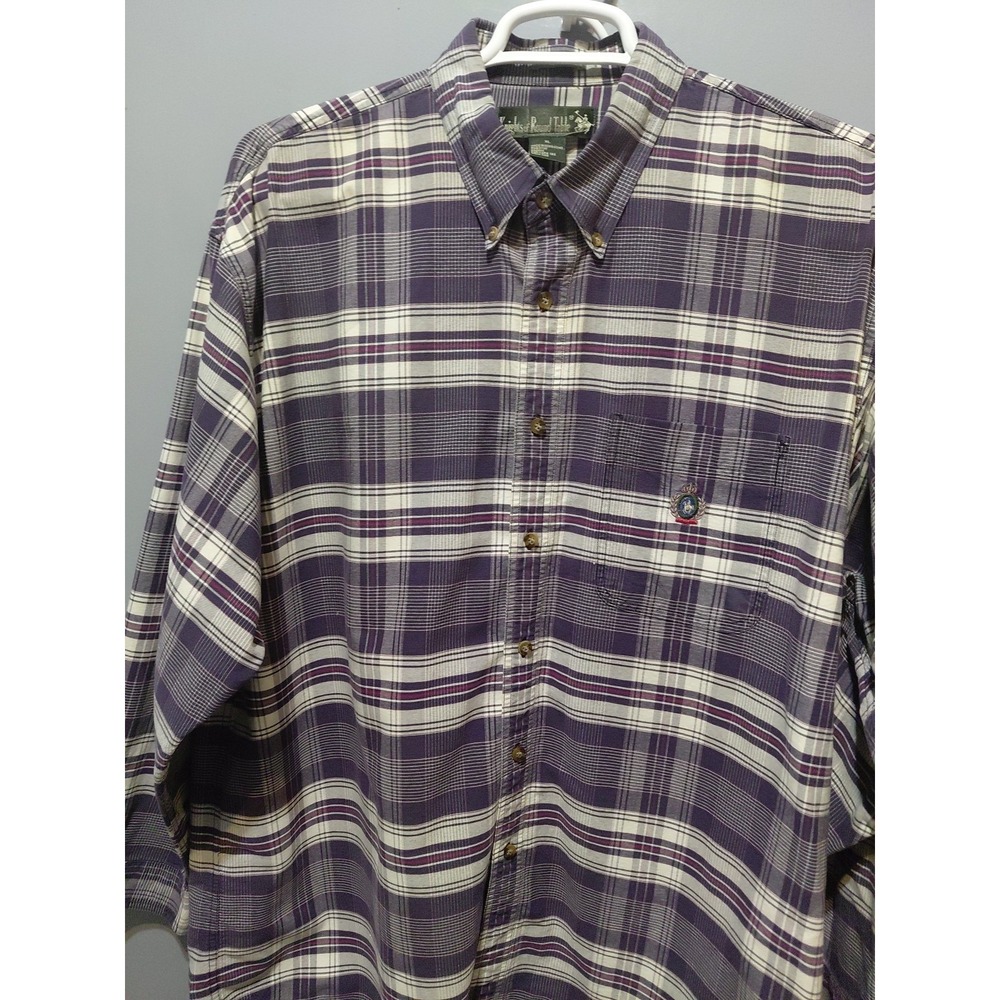 Vintage Knights Of Round Table Mens XL Purple Plaid Button Up Long Sleeve Shirt